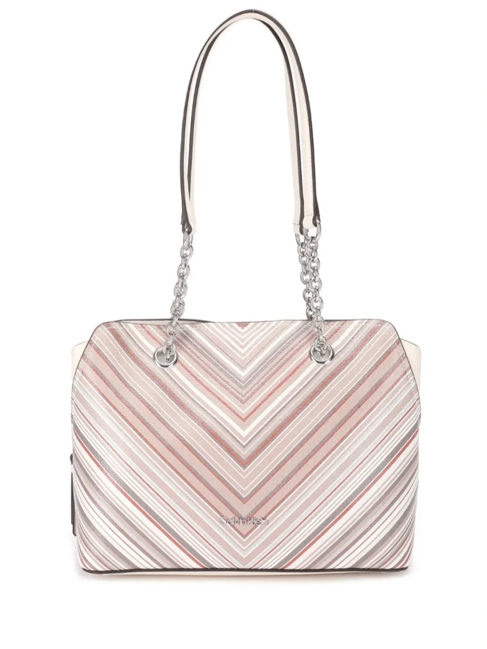 Calvin Klein Striped Chevron Tote Bag in Blush and Cream - Picture 1 of 6